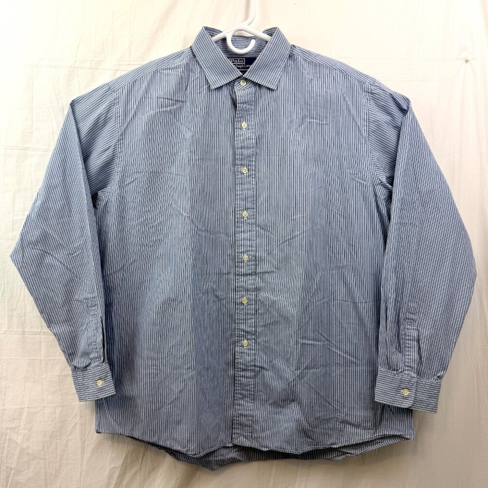 Polo by Ralph Lauren Long Sleeve Button Down Shirt Men XL Blue White Pinstriped
